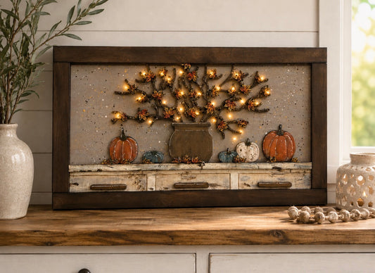 Lighted Fall Branch and Pumpkins Wood Sign Workshop- Saturday 8/29/26 @ 5:30pm