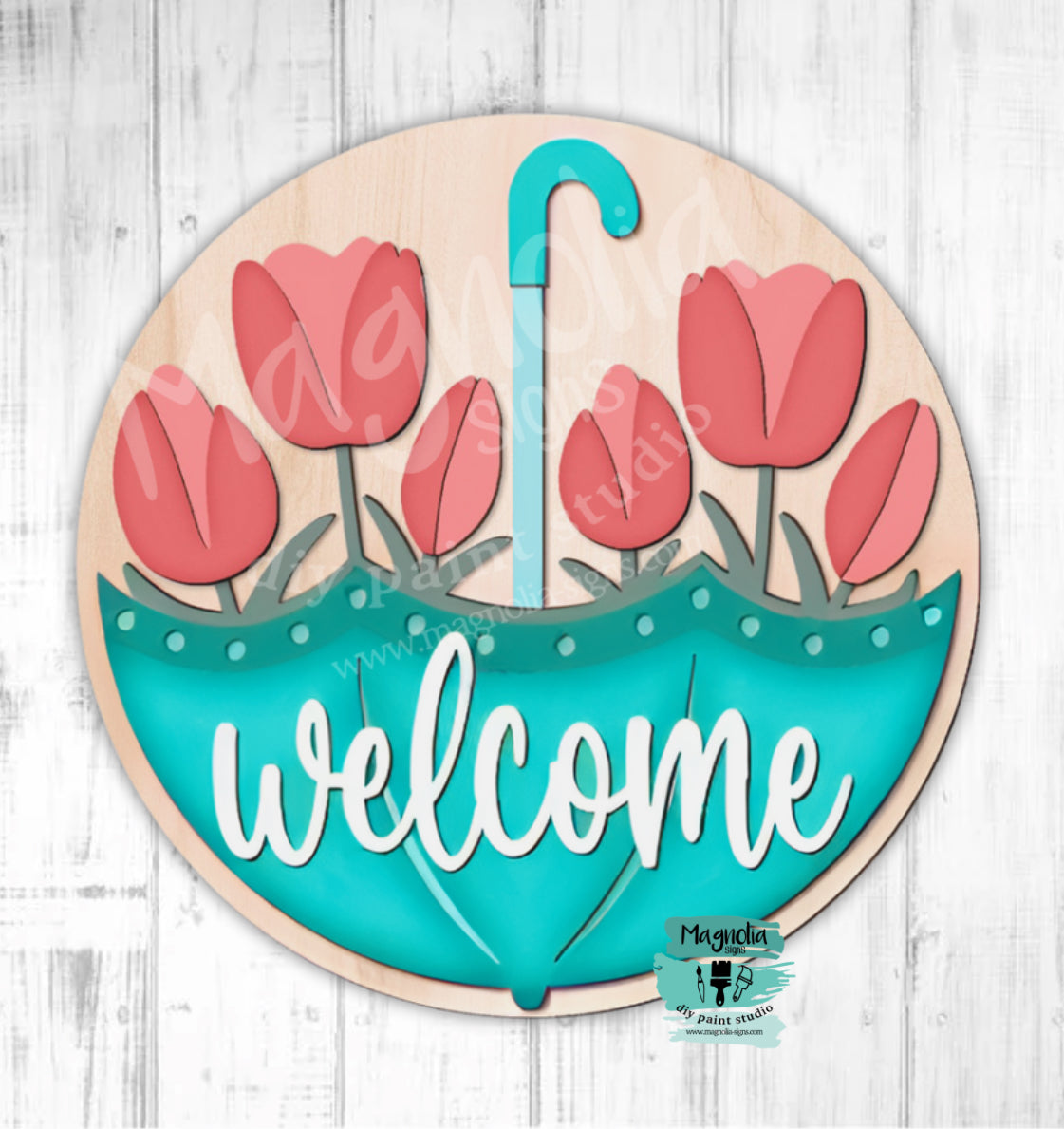 Welcome Tulips Umbrella Doorhanger