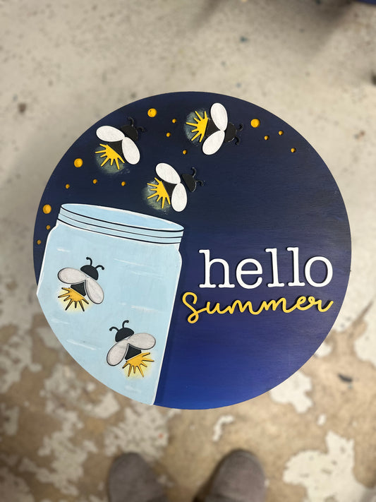 Hello Summer Fireflies Doorhanger