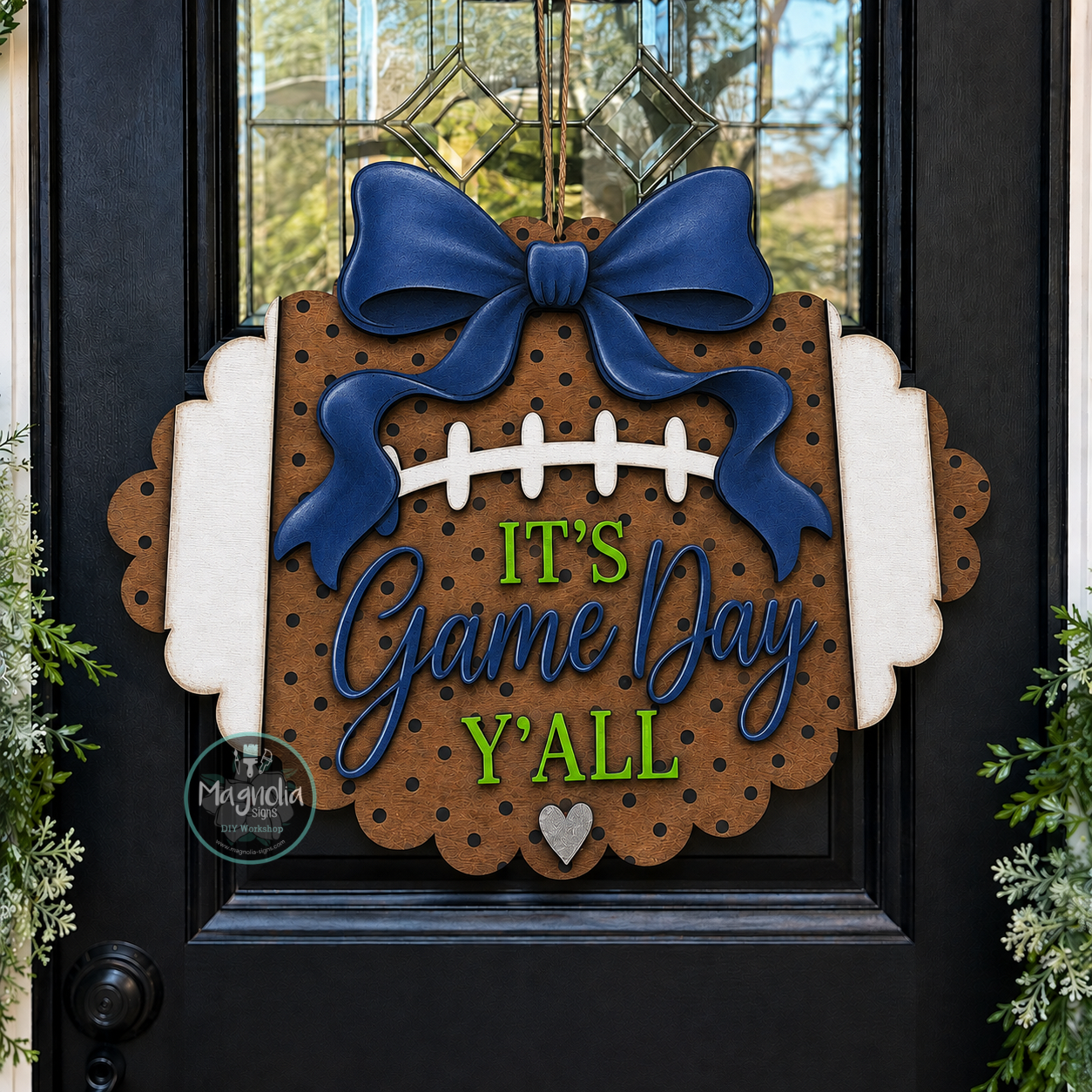 Scalloped Game Day Football Door Hanger