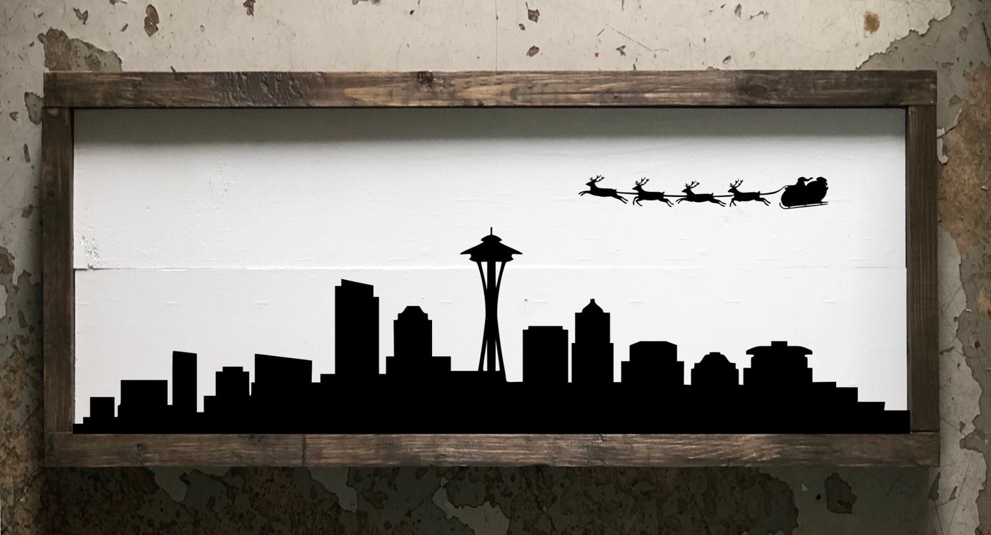 Seattle Skyline with Santa’s Sleigh