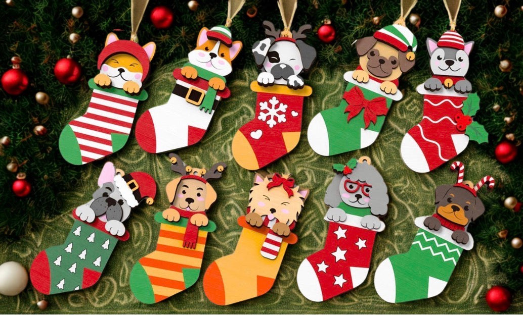 Set of 10 Dog Stocking Ornaments