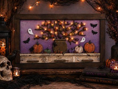 Lighted Fall Branch and Pumpkins Wood Sign Workshop