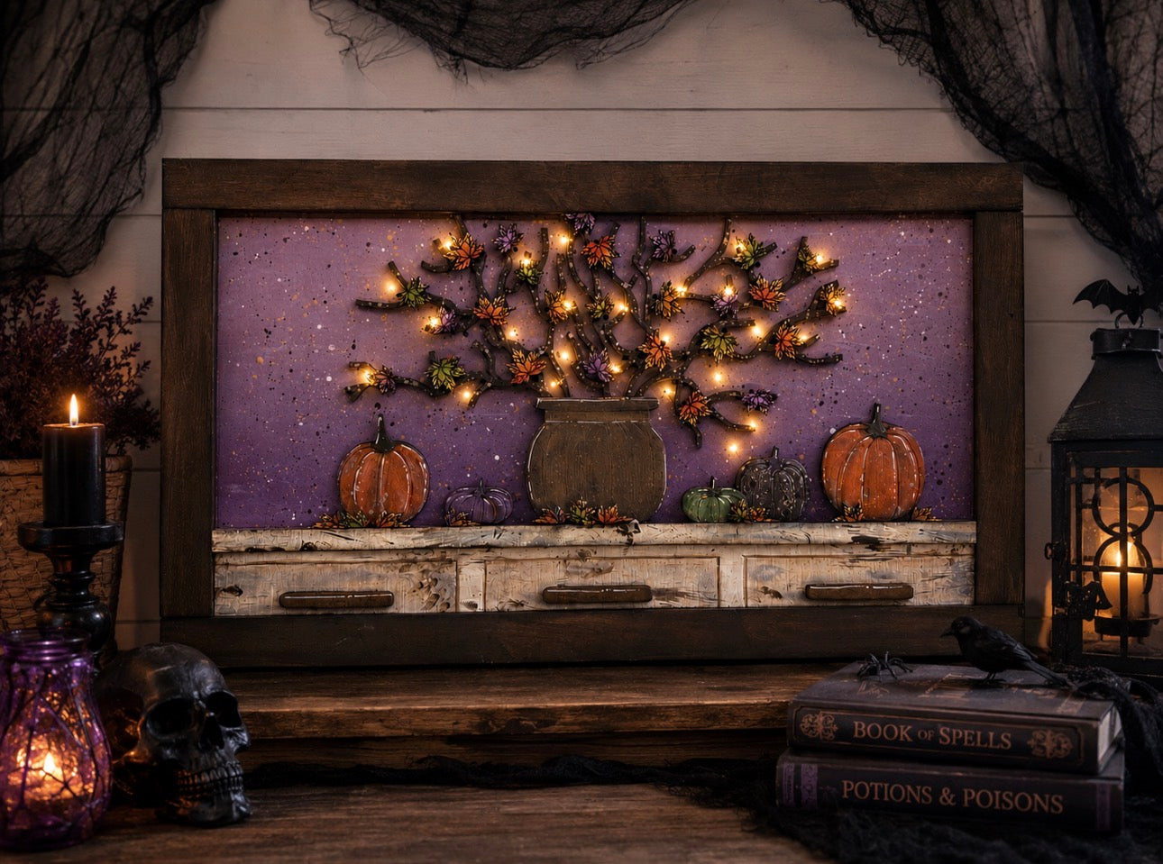 Lighted Fall Branch and Pumpkins Wood Sign Workshop