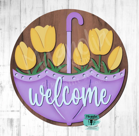 Welcome Tulips Umbrella Doorhanger