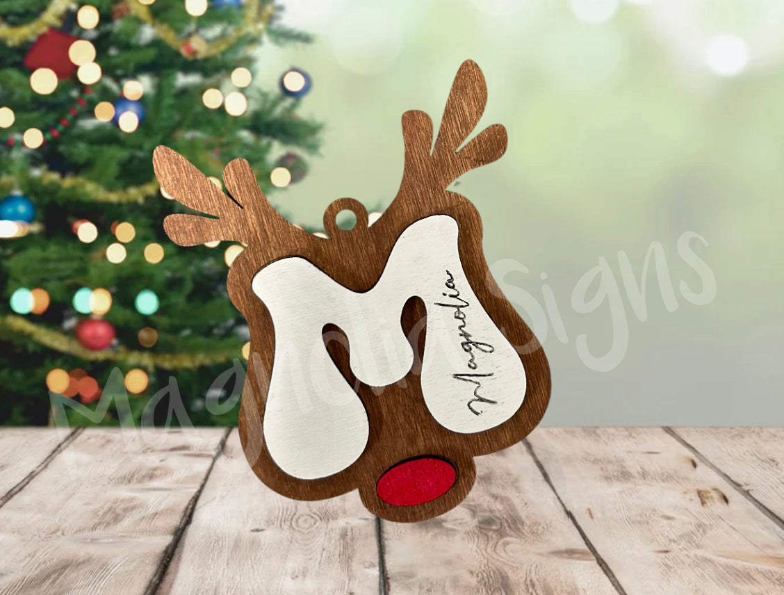 Personalized Retro Reindeer Initial Ornaments