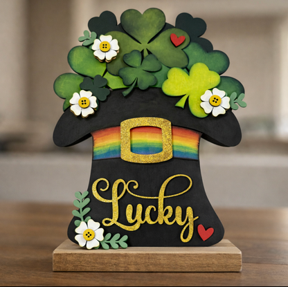 Lucky Hat with Clovers and Flowers