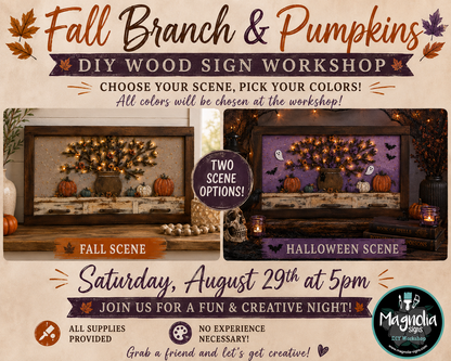 Lighted Fall Branch and Pumpkins Wood Sign Workshop
