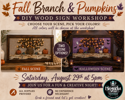 Lighted Fall Branch and Pumpkins Wood Sign Workshop