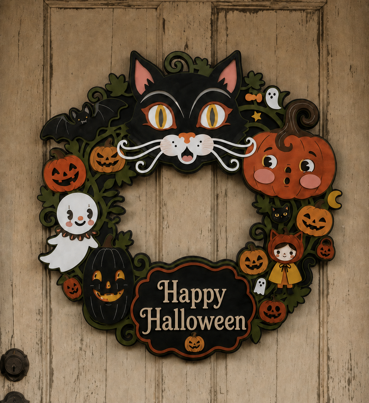 Retro Vintage Style Halloween Wreath