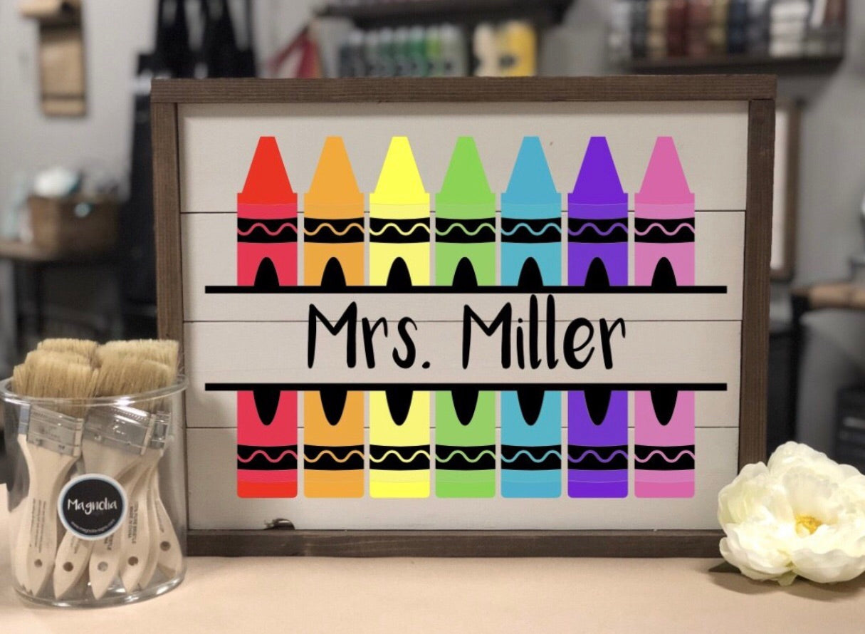 Crayon Teacher Name Sign