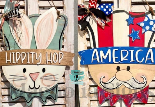 PRE-ORDER Reversible Bunny/ Uncle Sam Doorhanger- PreOrder