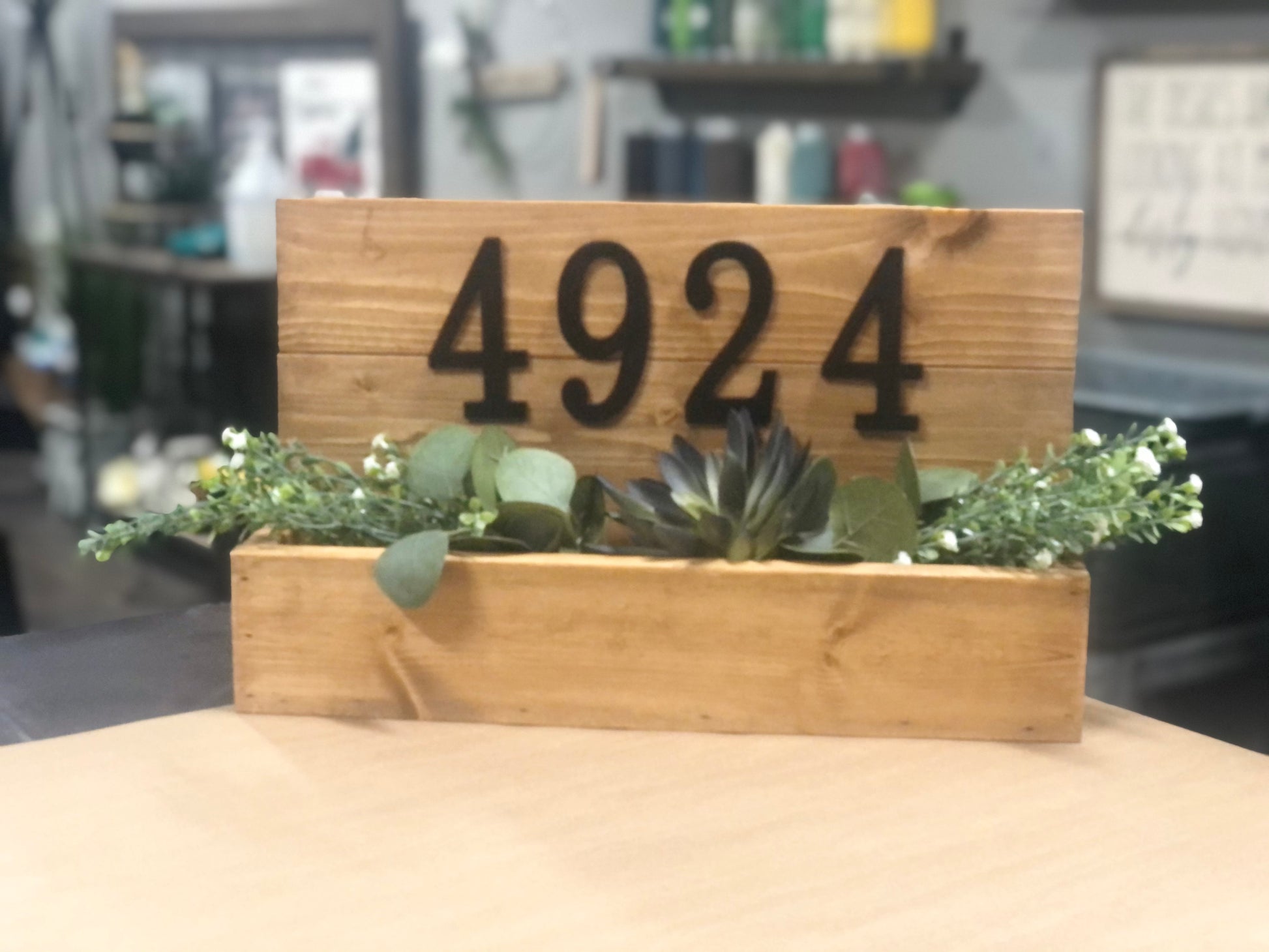 succulent house number planter House Numbers with planter box – Magnolia Signs