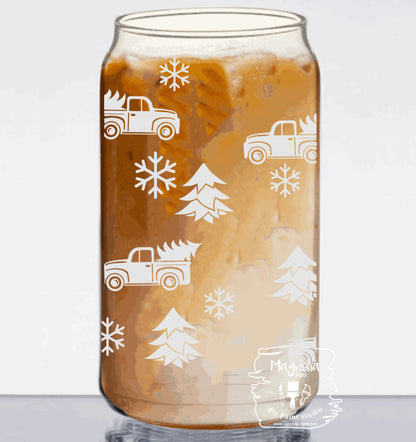 Can Glasses with Bamboo lid and straw